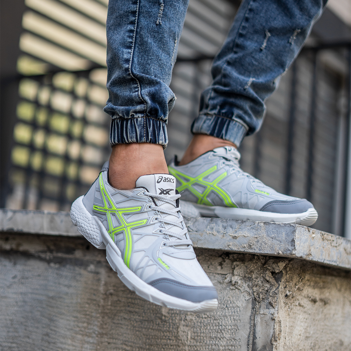 کفش ورزشی Asics مردانه طوسی سبز مدل Snopy