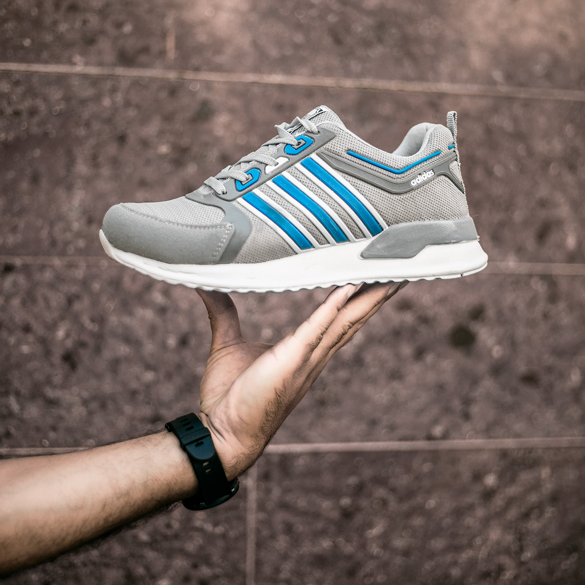 کفش ورزشی Adidas مردانه طوسی آبی مدل Hiden